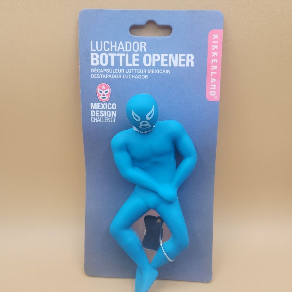 Kikkerland Blue Luchador Bottle Opener Mexico Design Challenge Novelty Gift NEW